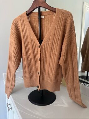 Active USA Camel Button-Front V-Neck Cardigan